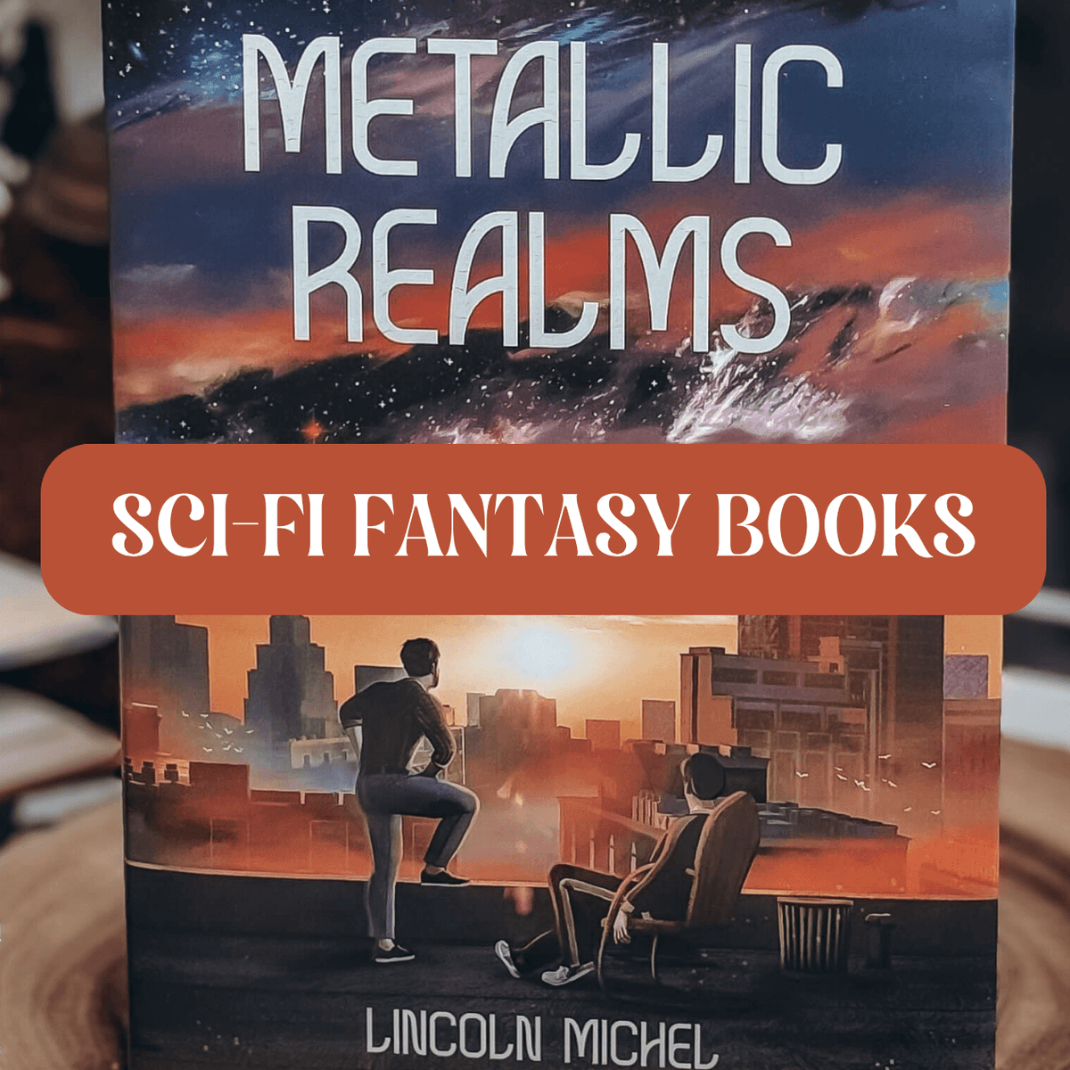 Graphic with photo of book and text which reads "Sci-Fi Fantasy Books"