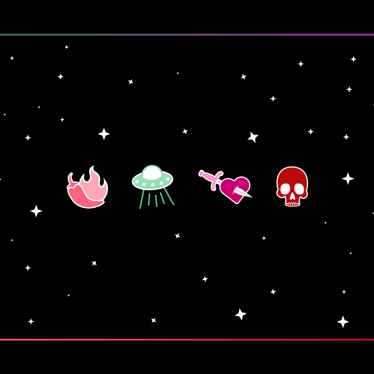 Black background with stars and some graphics
