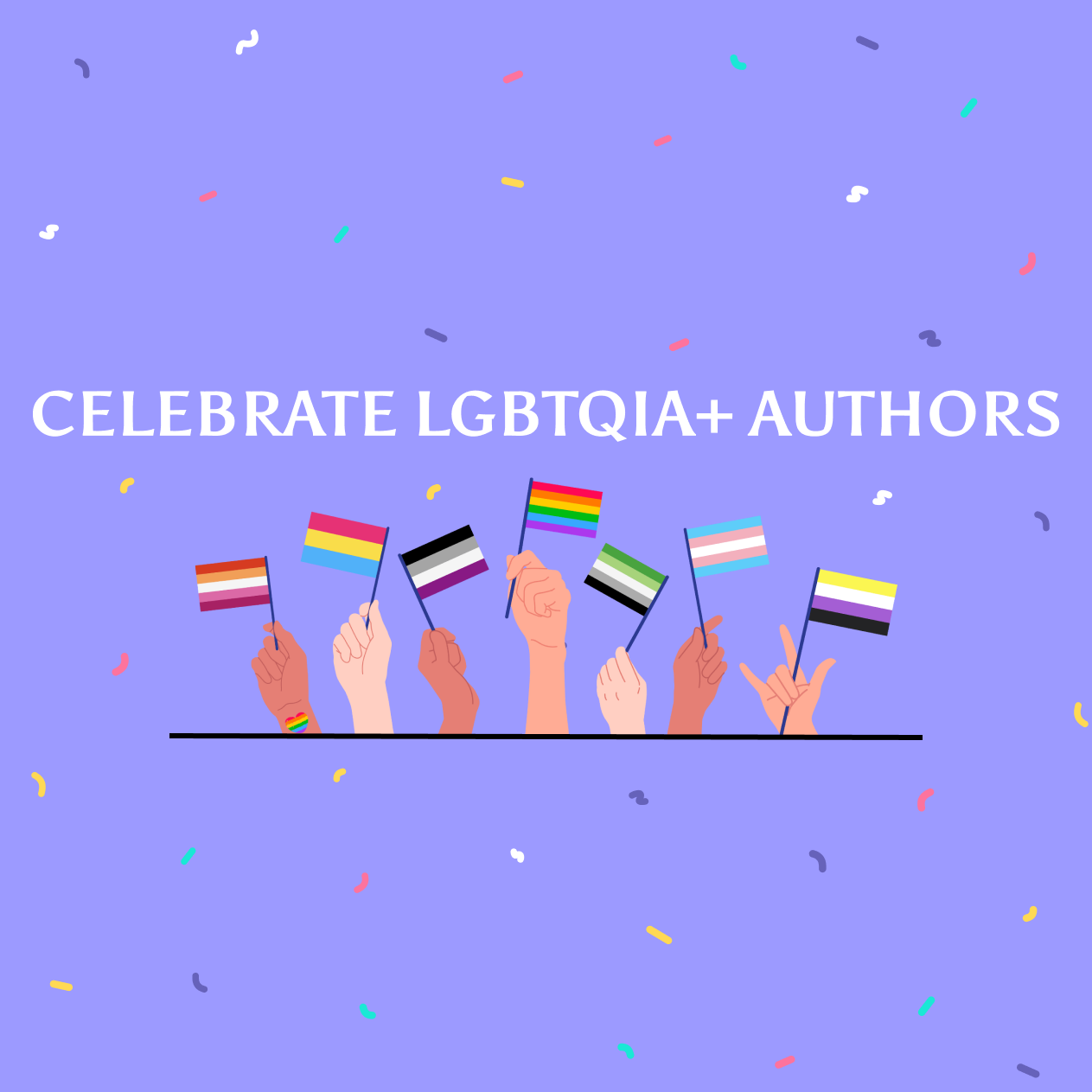 Graphic with hands holding LGBTQ flags