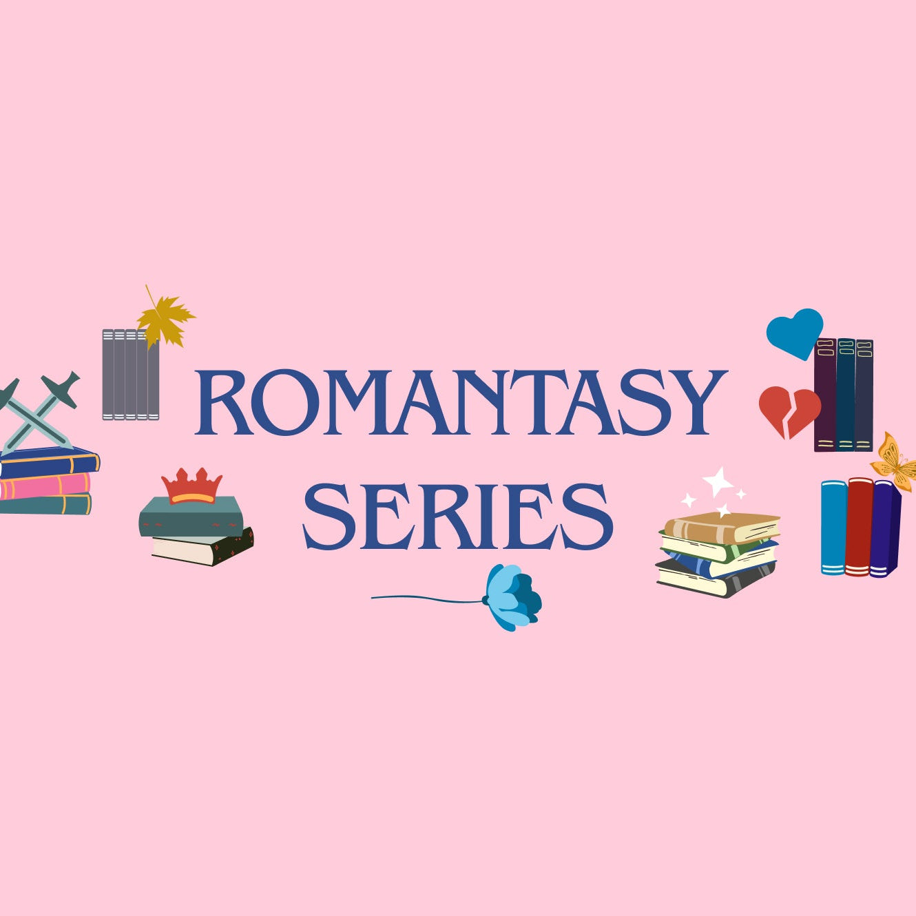 Graphic with romantasy books theme