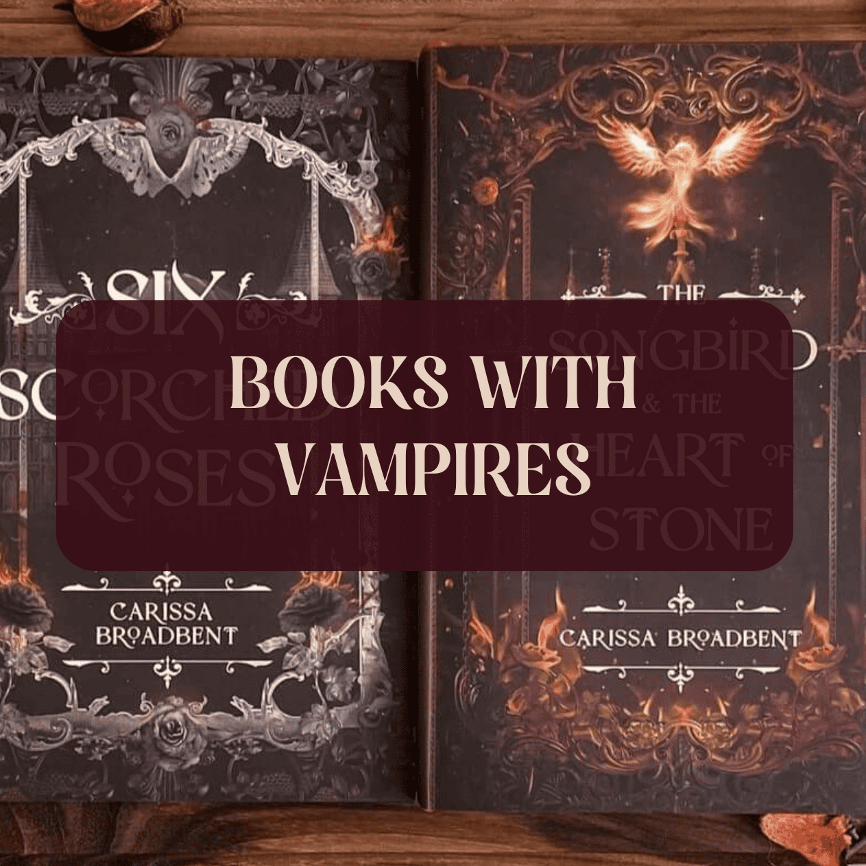 Graphic with books and the text "Books with vampires"