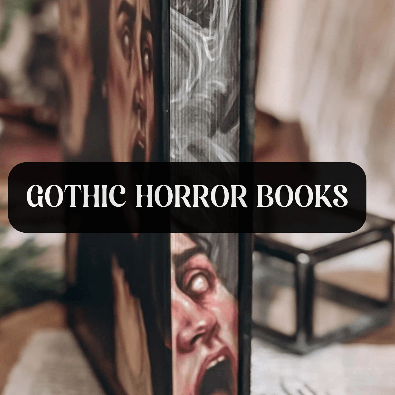 Graphic with photo of book and text which reads "Gothic Horror Books"
