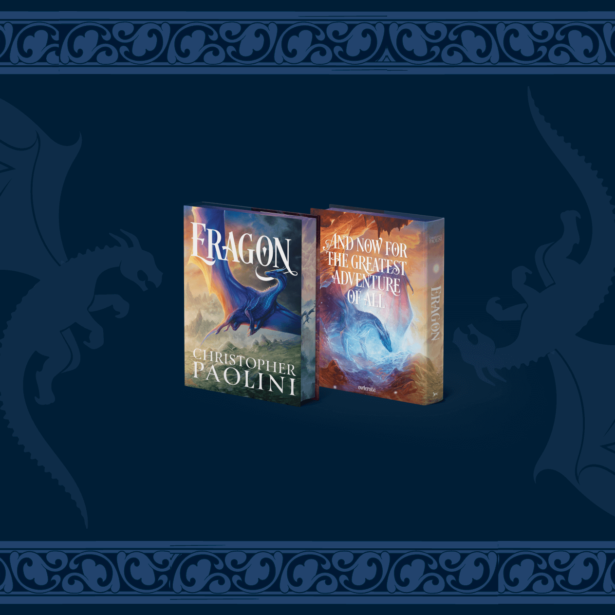 Dark blue banner with light blue wallpaper framing