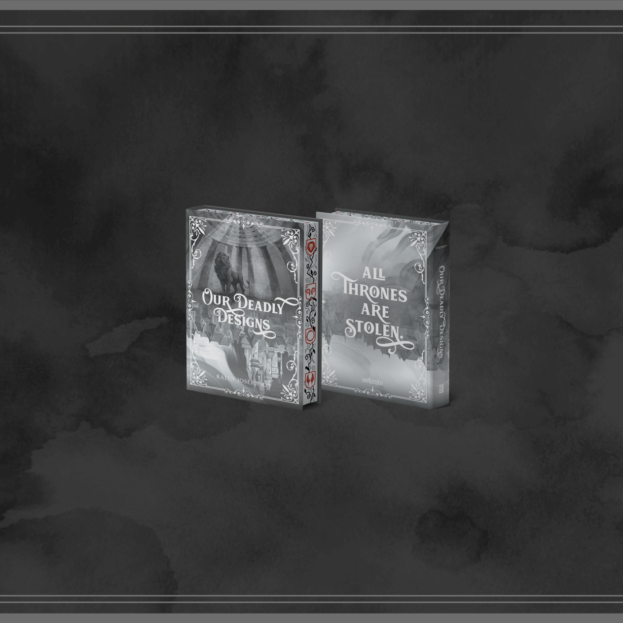 Grey smoky background framed in lighter grey designs.
