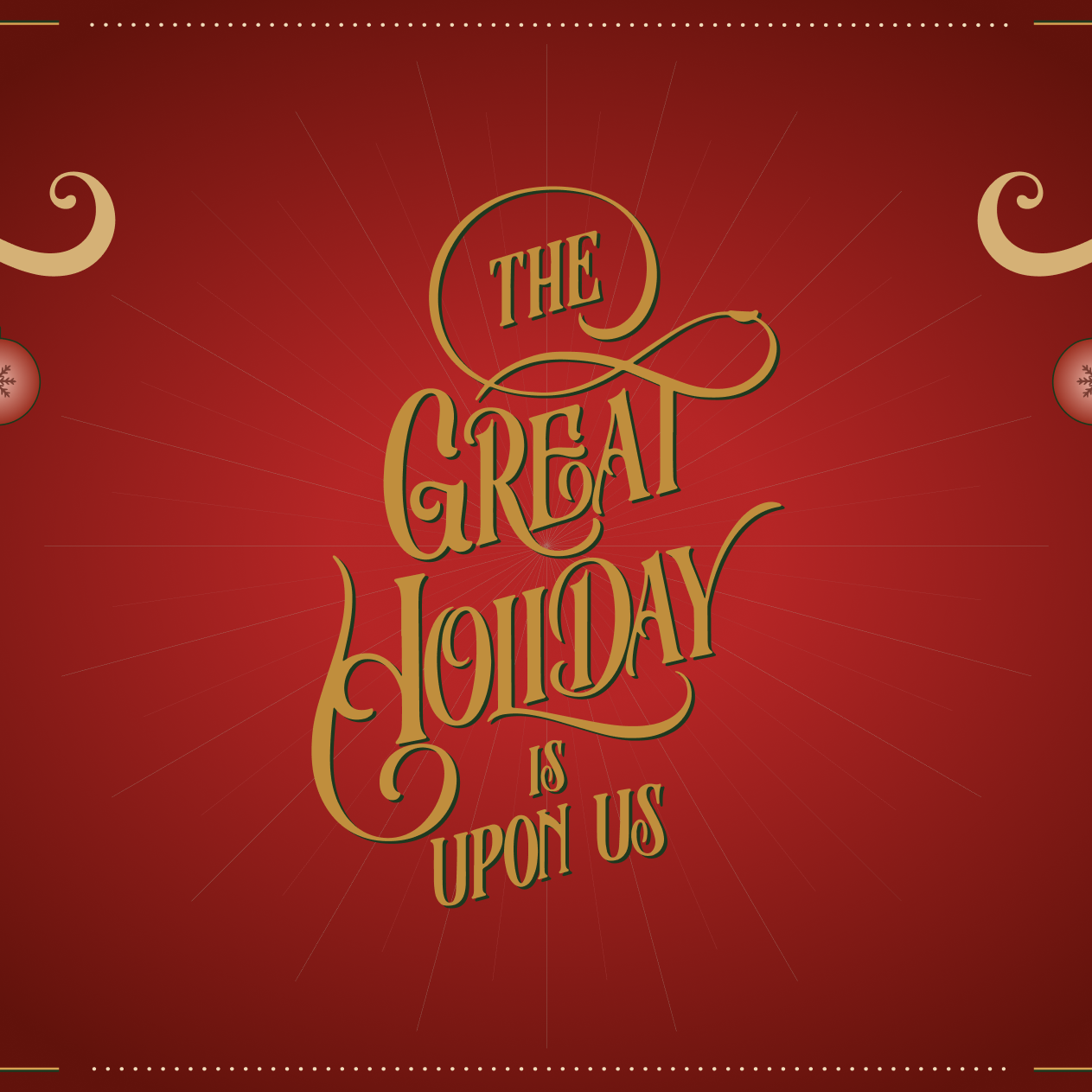 OwlCrate limited edition of Spectacular by Stephanie Garber is centered on a red background with tree ornaments and ribbons in red and green framing the book. The book cover is white with similarly themed ornaments, presents, and ribbons.