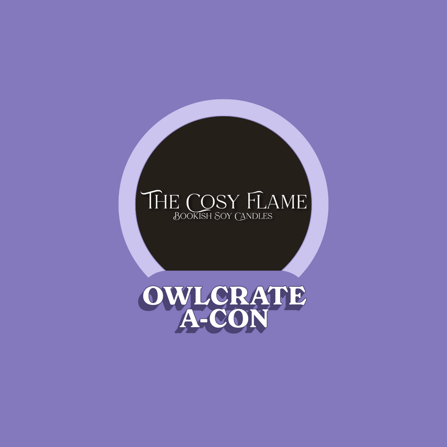 The Cosy Flame logo on purple background