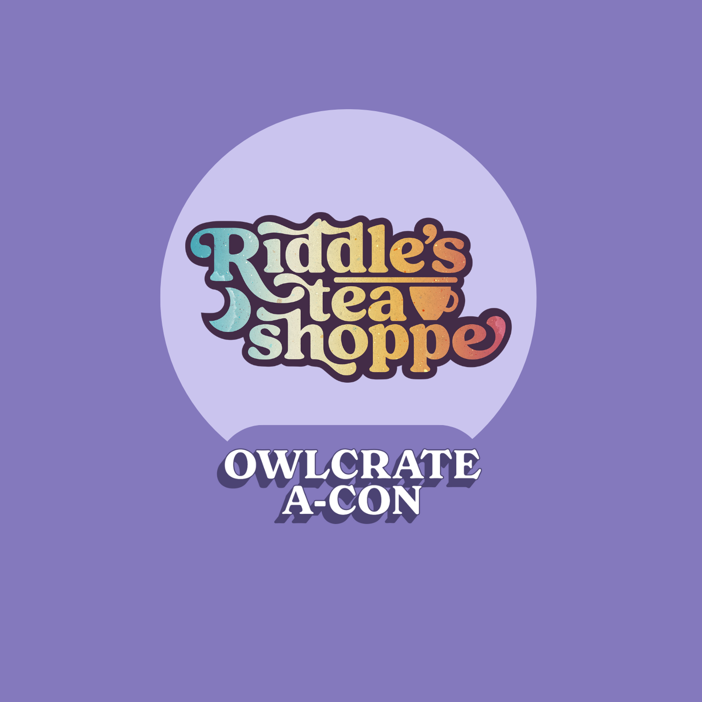 Riddle's Tea Shoppe logo on purple background