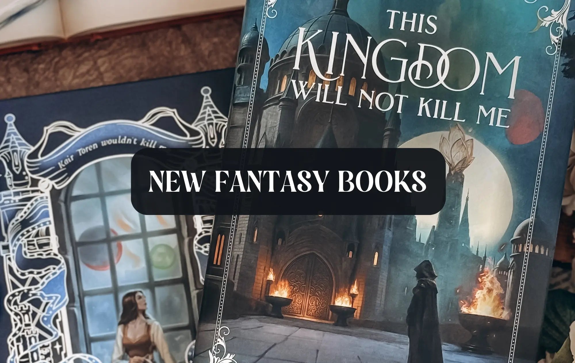 Graphic with photo of book and text which reads "New Fantasy Books" 