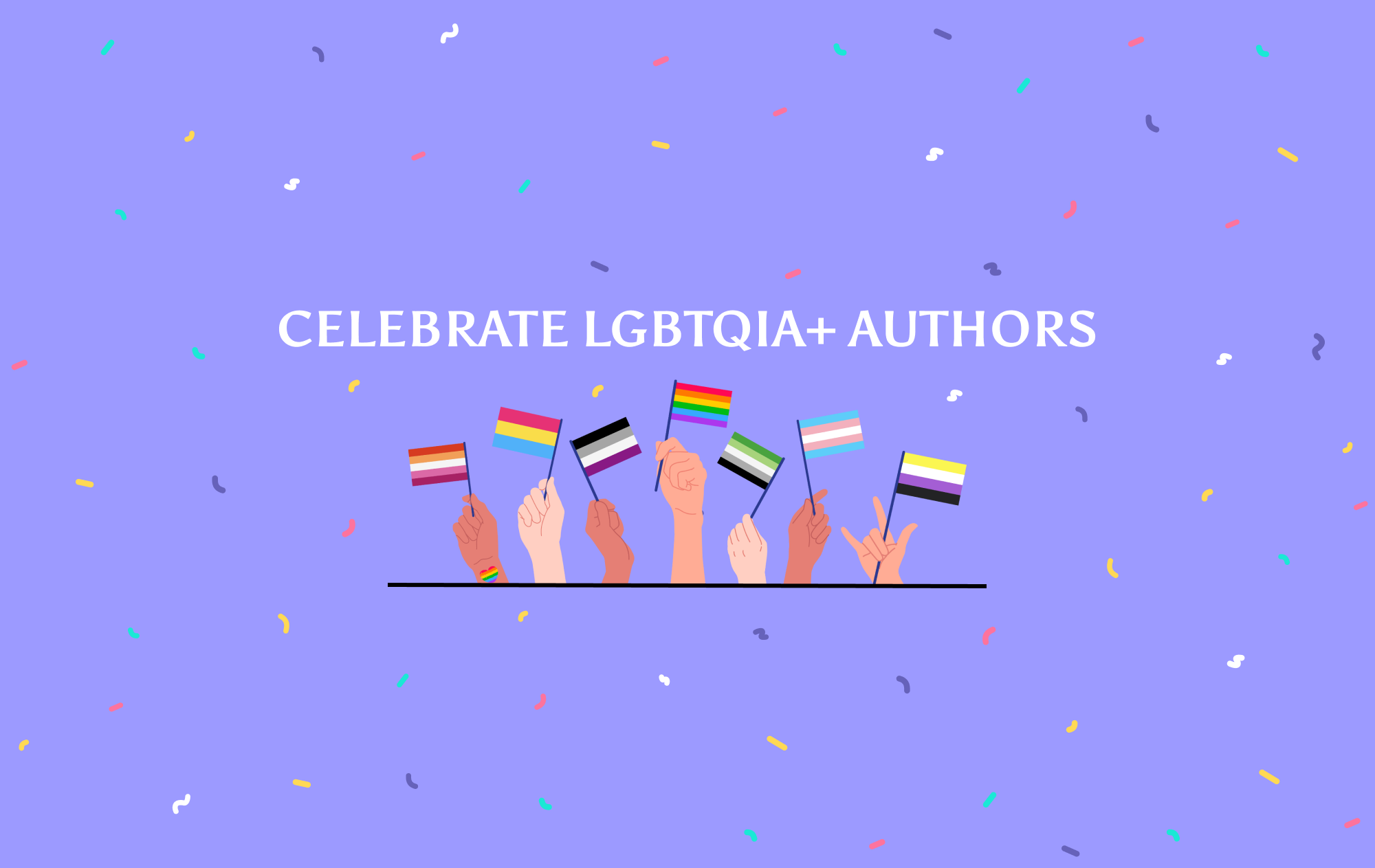 Graphic with hands holding LGBTQ flags