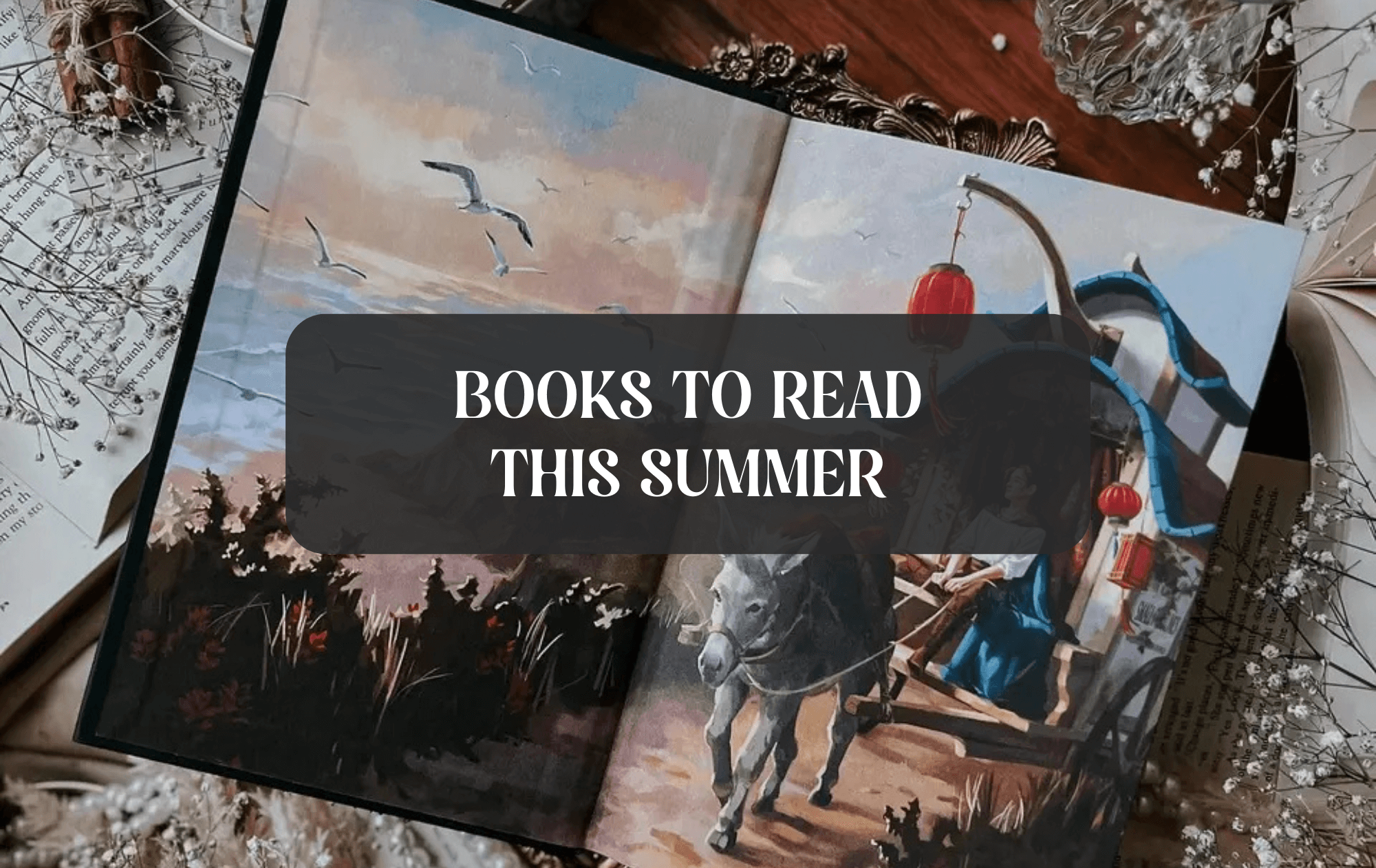 Graphic with books to read this summer 2025