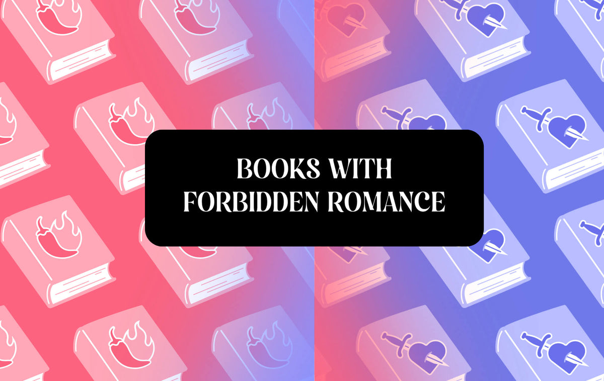 Graphic with Romance and Romantasy theme that reads "Romance And Romantasy Books With Forbidden Romance"