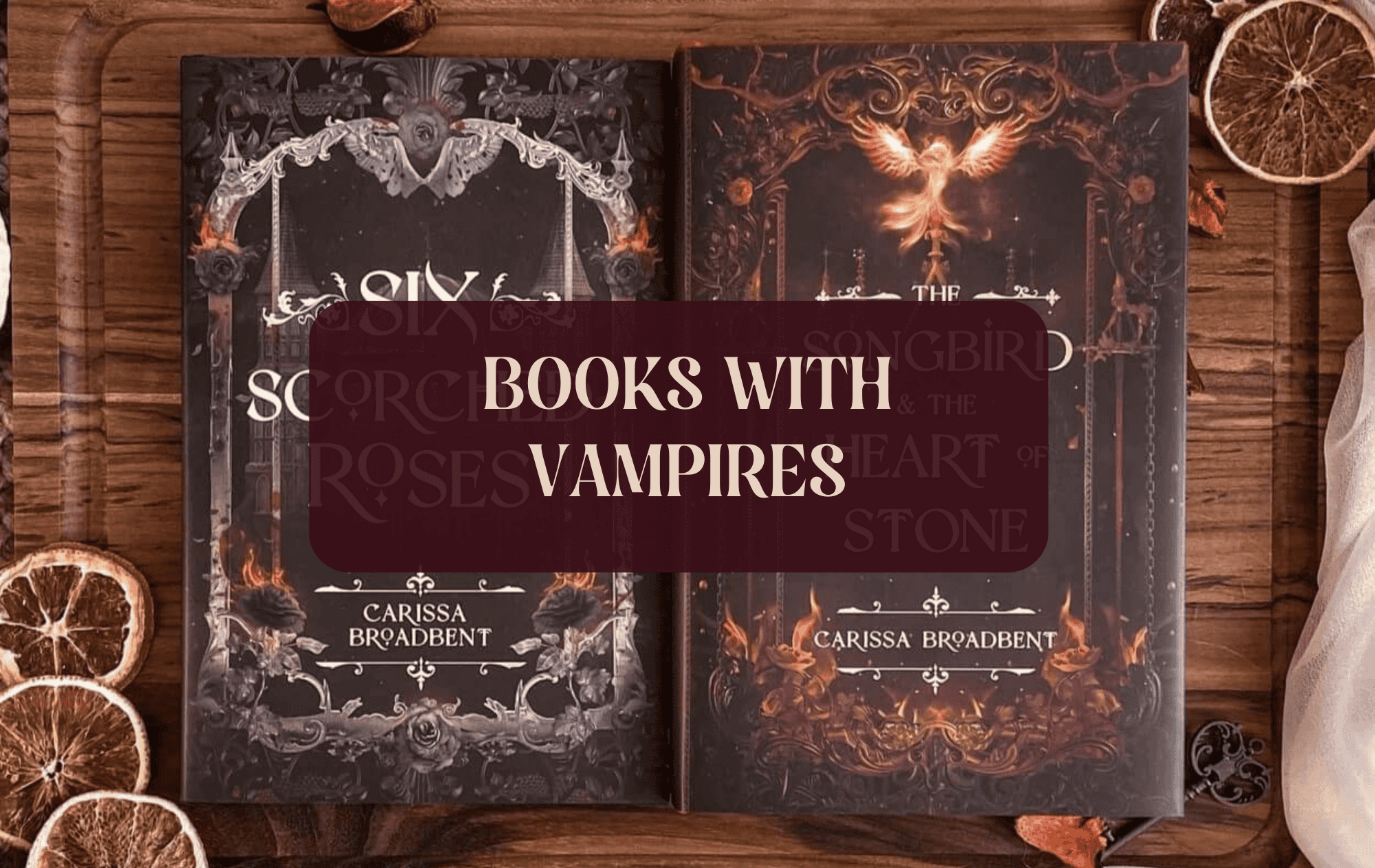 Graphic with books and the text "Books with vampires"