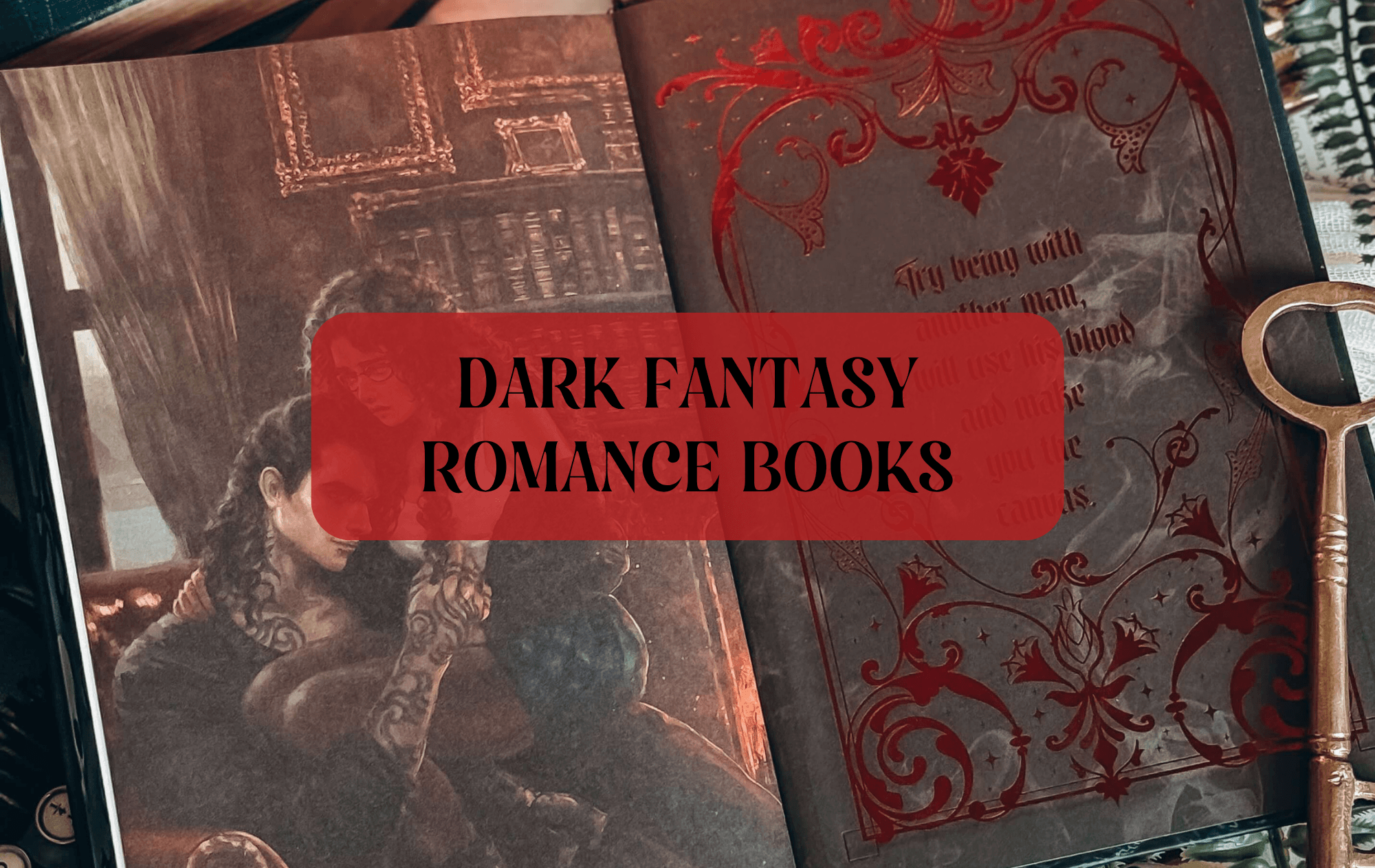 Graphic with photo of book and text which reads "Dark Fantasy Romance Books"