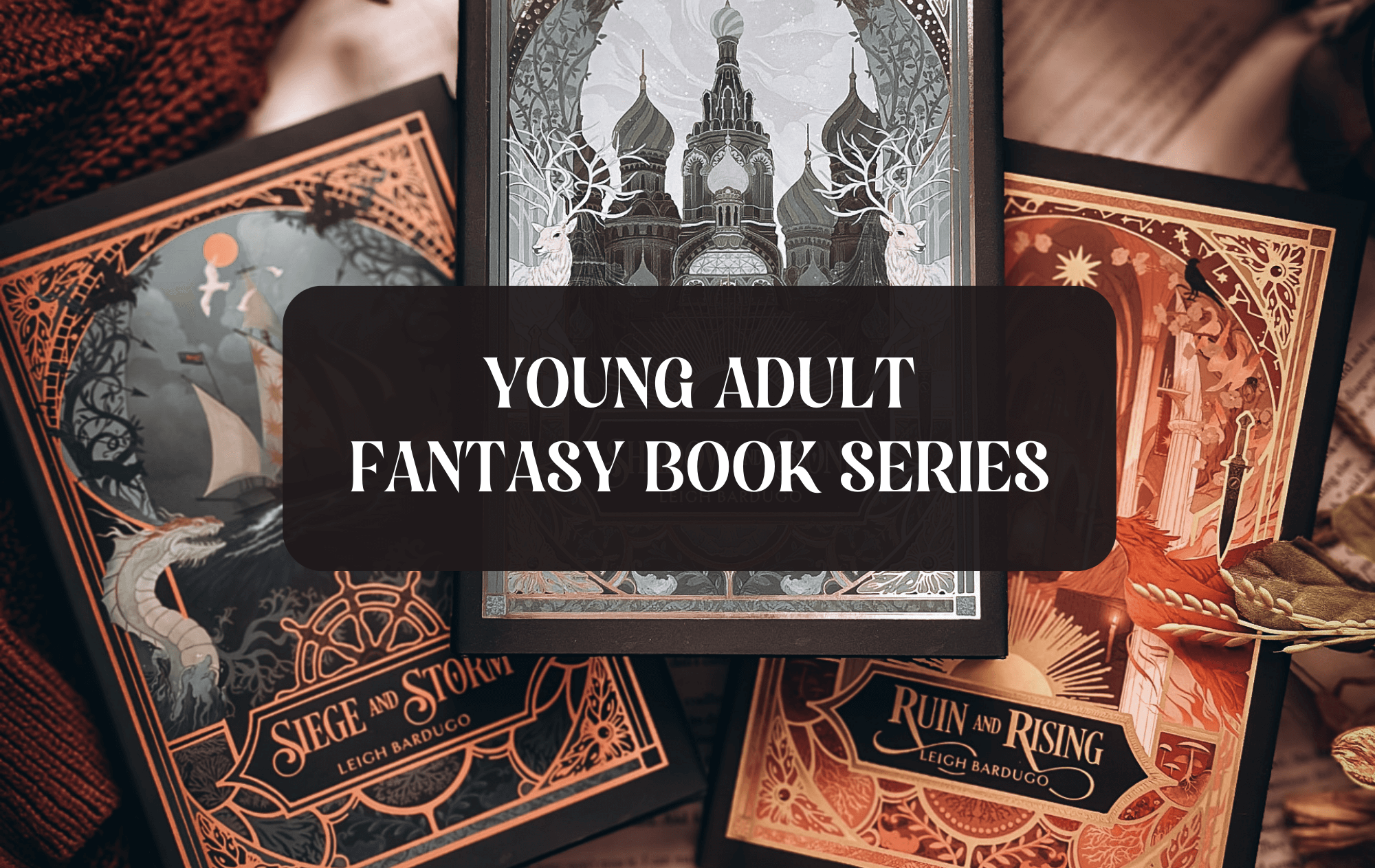 Graphic with photo of book and text which reads "young adult fantasy book series"