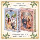 Two Owlcrate Limited Edition books of The Very Secret Society of Irregular Witches and A Witch's Guide to Magical Innkeeping by Sangu Mandanna. Covers feature illustrations of the main characters within a decorative border. 