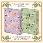 Two Owlcrate Limited Edition books of The Very Secret Society of Irregular Witches and A Witch's Guide to Magical Innkeeping by Sangu Mandanna. The hardcover cases feature repeating patterns of decorative elements, such as tea cups and teapots, books, flowers, cauldrons, and pumpkins.