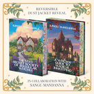 Two Owlcrate Limited Edition books of The Very Secret Society of Irregular Witches and A Witch's Guide to Magical Innkeeping by Sangu Mandanna. The reversible dust jackets feature illustrations of flower-covered cottages surrounded by elaborate flower gardens. 
