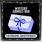 Mystery goodies box - I'm adventurious epicurious. A vector design of a lavender-coloured wrapped present on a starry black background framed by white barbed wire.