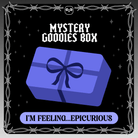 Mystery goodies box - I'm feeling epicurious. A vector design of a indigo wrapped present on a starry black background framed by white barbed wire.